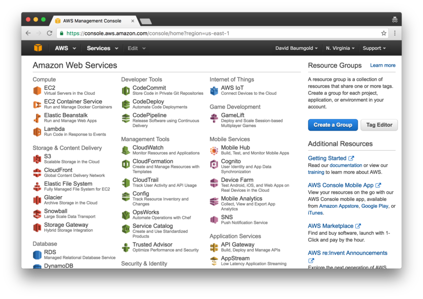 AWS Console, old design