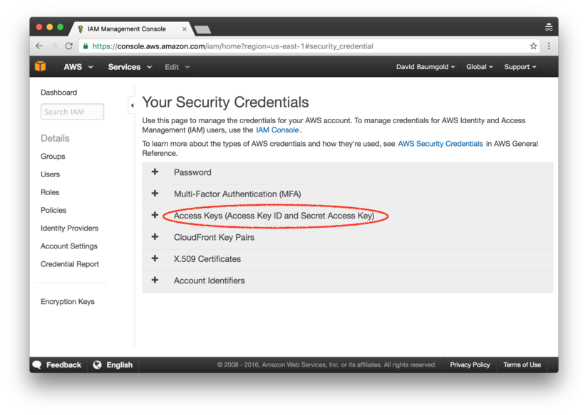 AWS credentials list