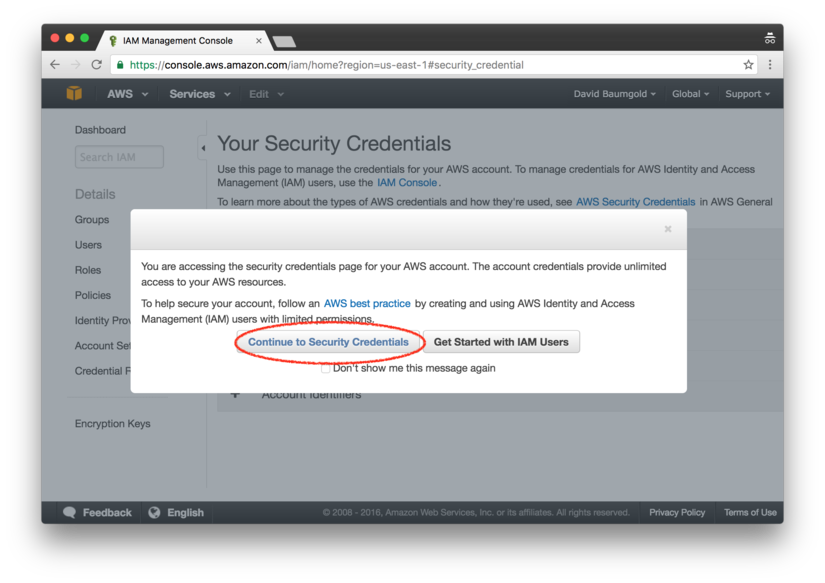 AWS credentials warning