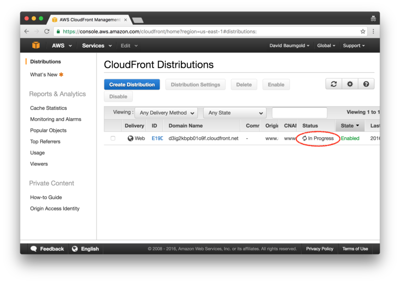 CloudFront distribution being created
