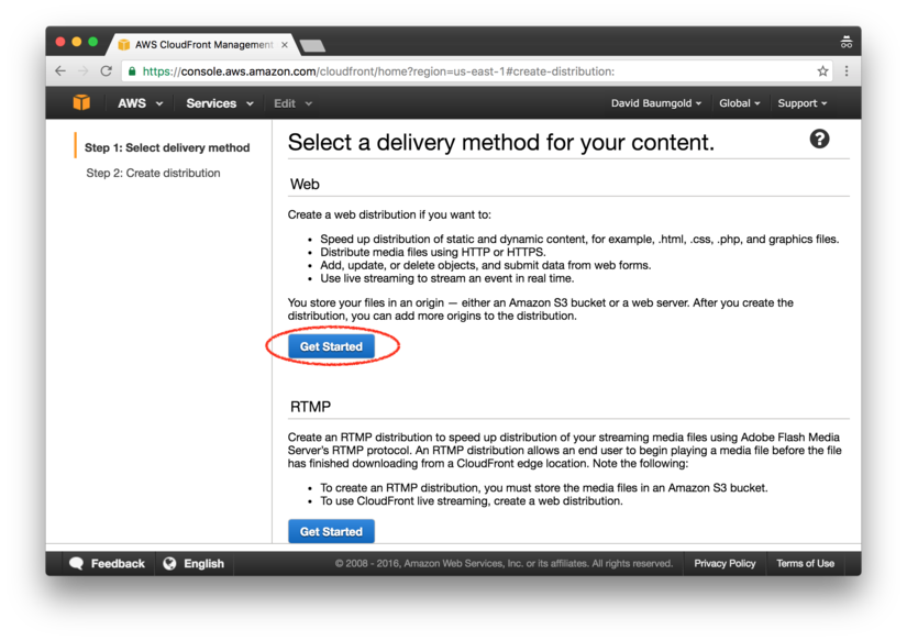 AWS CloudFront: select web delivery method