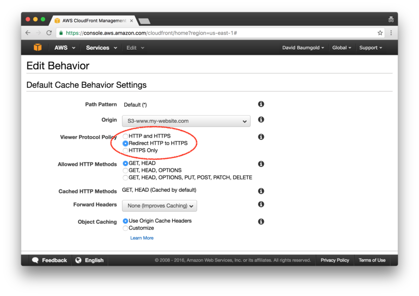 CloudFront: redirect HTTP to HTTPS