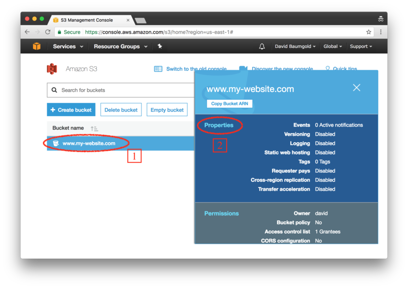 Screenshot of S3 bucket listing, with the details pane shown