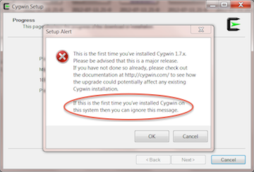 cygwin installer warning